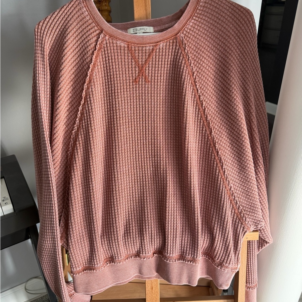 Z Supply Dusty Rose Waffle Knit Crew Sweater